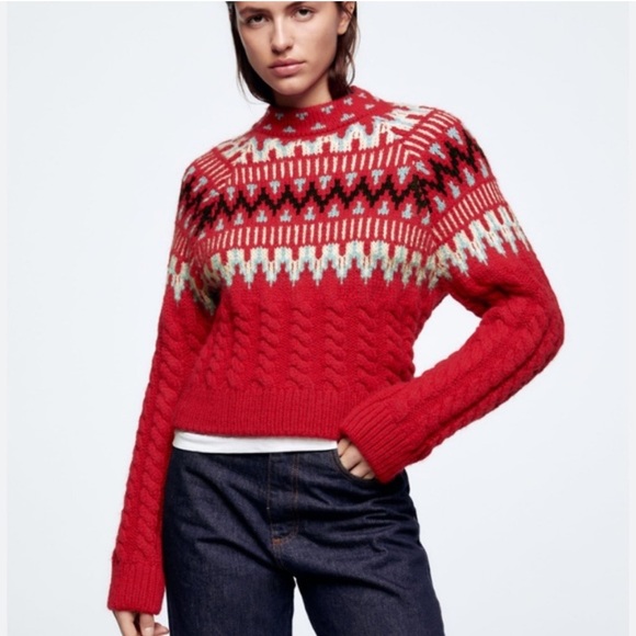 ZARA Fair Isle Cable Knit Sweater - Picture 1 of 6